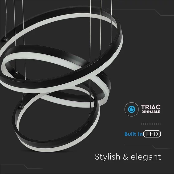 86W LED Dimmable Soft Light Chandelier, 3000K, Round Black body