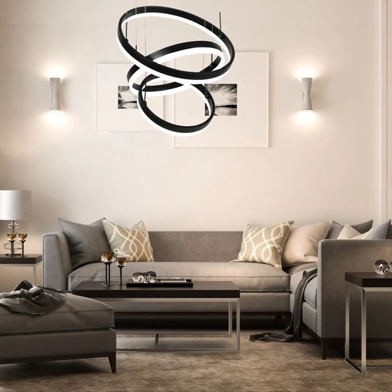 86W LED Dimmable Soft Light Chandelier, 3000K, Round Black body