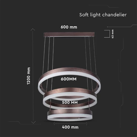 86W LED Dimmable Soft Light Chandelier, 3000K, Round Coffee Brown body