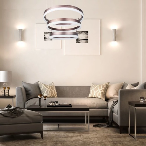 86W LED Dimmable Soft Light Chandelier, 3000K, Round Coffee Brown body