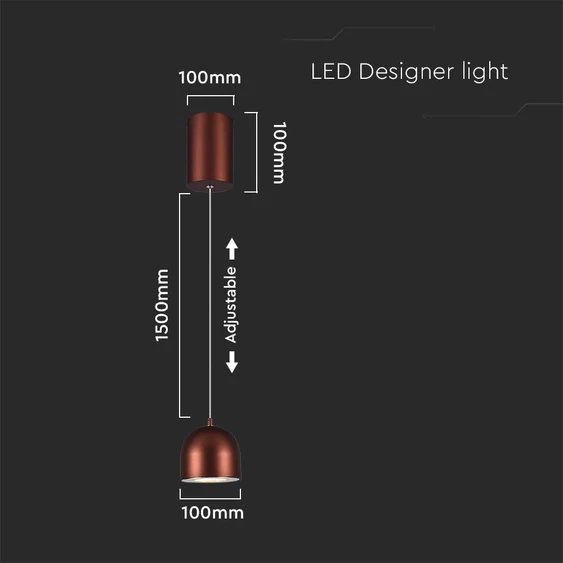 V-TAC 8.5W gömbcsillár, barna házzal, érintéssel vezérelhető, meleg fehér, 100 Lm/W - SKU 7997