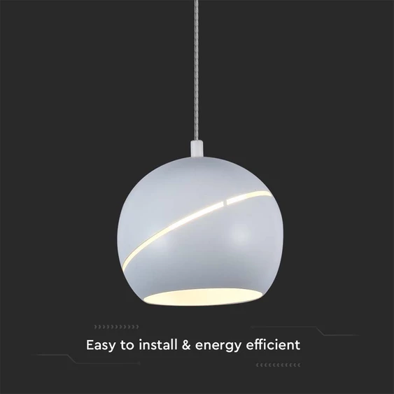 V-TAC 8.5W gömbcsillár díszcsíkkal, 120°, fehér házzal, meleg fehér, 100 Lm/W - SKU 7999