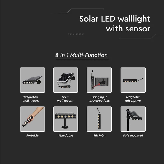 8in1 LED solar lamp with motion sensor, 4000K