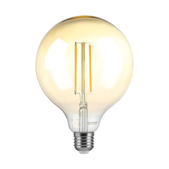 V-TAC 8W borostyán E27 dimmelhető filament G125 LED égő, 2200K - SKU 217155