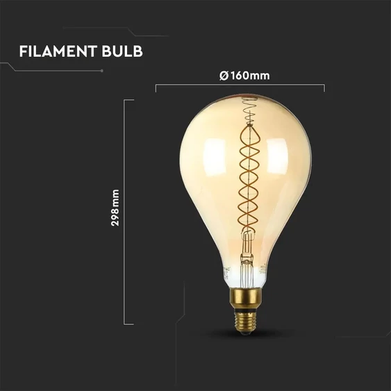 V-TAC 8W borostyán E27 meleg fehér dimmelhető filament LED égő - SKU 7461