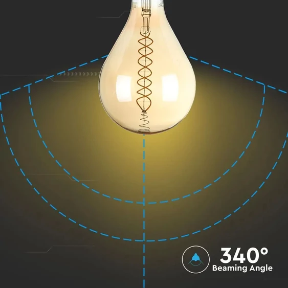 V-TAC 8W borostyán E27 meleg fehér dimmelhető filament LED égő - SKU 7461