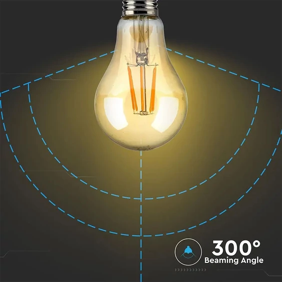 V-TAC 8W borostyán E27 meleg fehér filament LED égő - SKU 4472