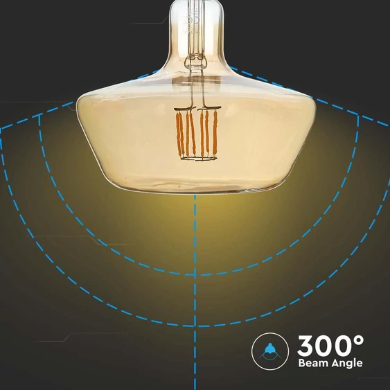 V-TAC 8W borostyán E27 filament T180 LED égő, 1800K - SKU 212790