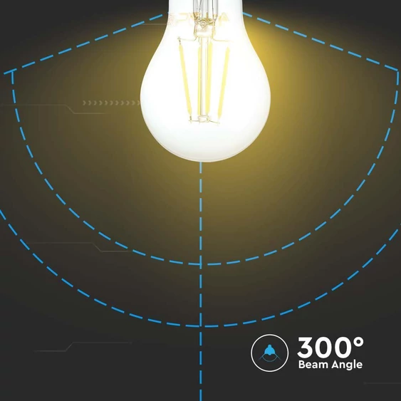 V-TAC 8W E27 meleg fehér dimmelhető filament A60 LED égő - SKU 212815