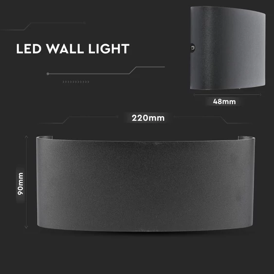 V-TAC 8W kültéri fekete fali LED lámpa meleg fehér - SKU 8619