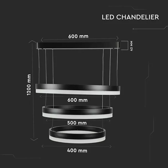 92W Soft Light Chandelier Dimmable Black 3000K