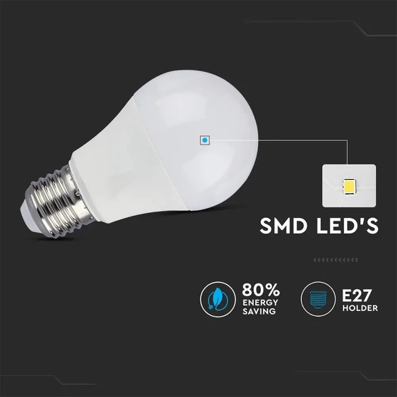 V-TAC 9W E27 meleg fehér mozgásérzékelős alkonykapcsolós LED égő - SKU 2760
