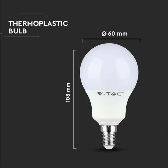 V-TAC A60 8.5W E14 hideg fehér LED égő - SKU 21116