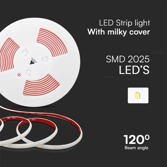 V-TAC 230V AC LED szalag IP65 SMD 2025 chip 286 db/m hideg fehér, 10m/tekercs - SKU 23720