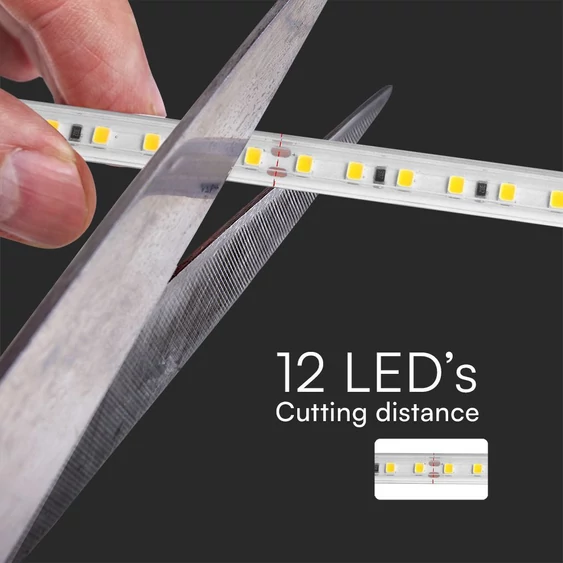 V-TAC 230V AC LED szalag IP65 SMD 2835 chip 120 db/m meleg fehér, 50m/tekercs - SKU 23733