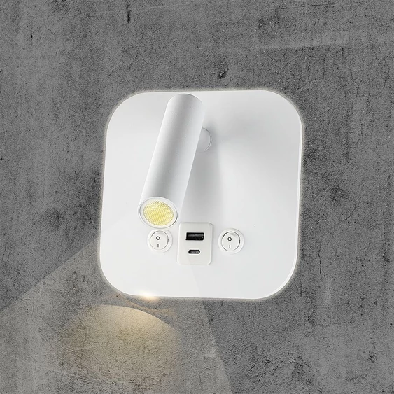V-TAC ágy fölé való fali 8W CREE LED lámpa USB töltővel, meleg fehér, fehér ház - SKU 240026