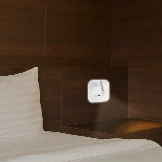 V-TAC ágy fölé való fali 8W CREE LED lámpa USB töltővel, meleg fehér, fehér ház - SKU 240026
