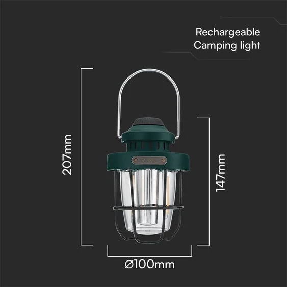 V-TAC akkumulátoros kempinglámpa, 3W SMD és 2W, állítható színhőmérséklettel - SKU 23337
