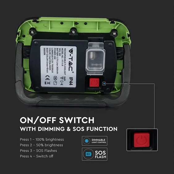 10W LED Floodlight Rechargeable SAMSUNG CHIP USB + SOS Function IP44 4000