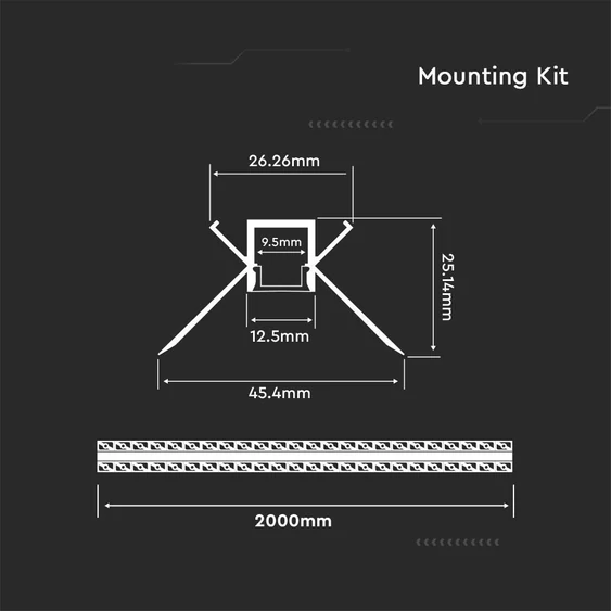 Led Strip Mounting Kit With Diffuser Aluminum Milky Gypsum Inner Corner 2000MM