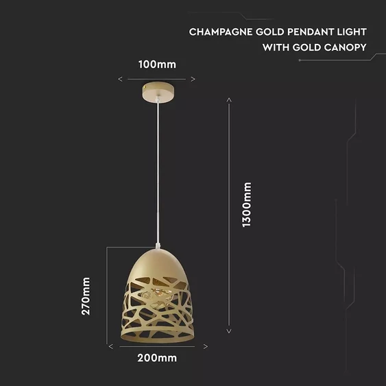 V-TAC arany fém búrás csillár, függeszték E27 foglalattal - SKU 3821