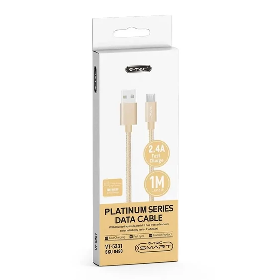 V-TAC arany, USB - Micro USB 1m hálózati kábel - SKU 8490