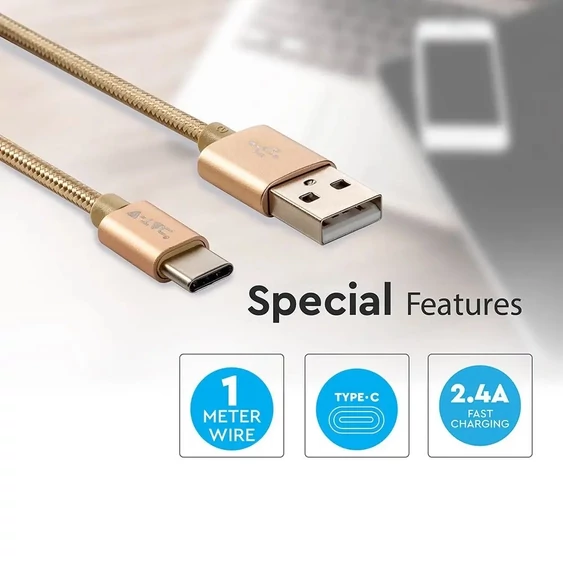 V-TAC arany, USB - Type-C 1m hálózati kábel - SKU 8493