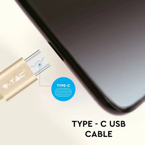 V-TAC arany, USB - Type-C 1m hálózati kábel - SKU 8493
