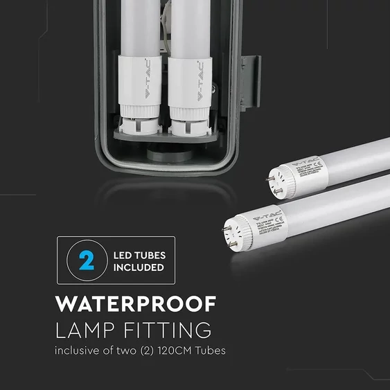 V-TAC armatúra 2 db LED fénycsővel 150cm 40W IP65 természetes fehér - SKU 6388