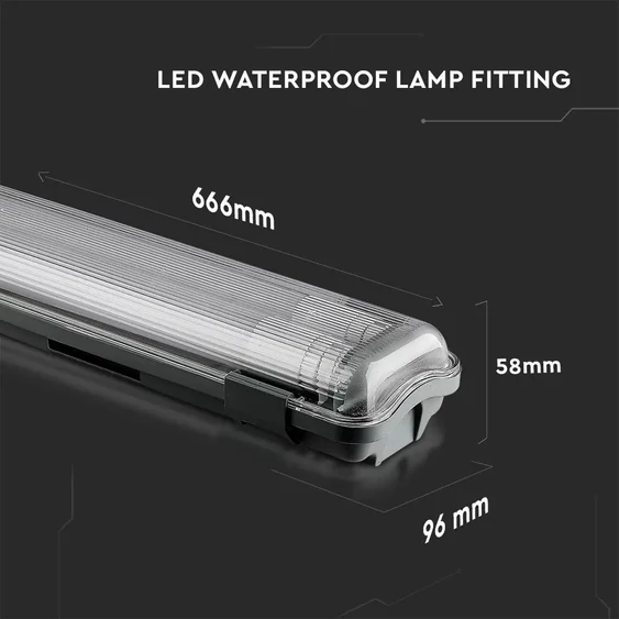 V-TAC armatúra 2 db LED fénycsővel 60cm 20W IP65 hideg fehér - SKU 6466