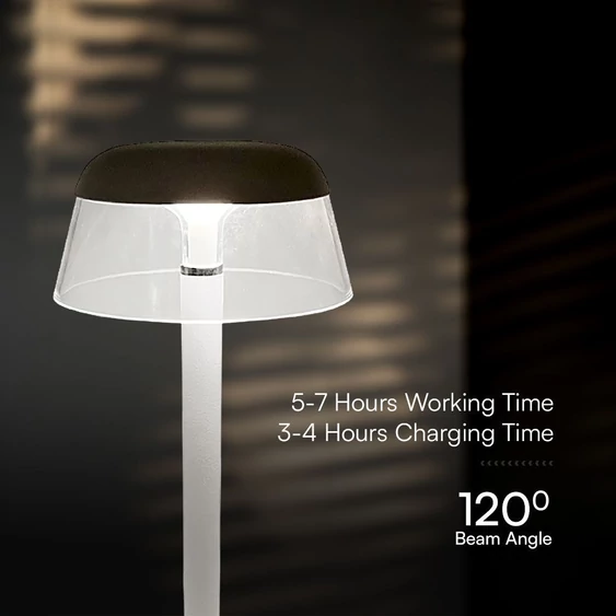 V-TAC asztali akkus lámpa, fehér házzal, akril búrával, CCT, 130x285mm - SKU 23686
