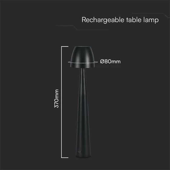 V-TAC asztali akkus lámpa, fekete házzal, CCT, 80x370mm - SKU 23683