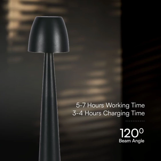 V-TAC asztali akkus lámpa, fekete házzal, CCT, 80x370mm - SKU 23683