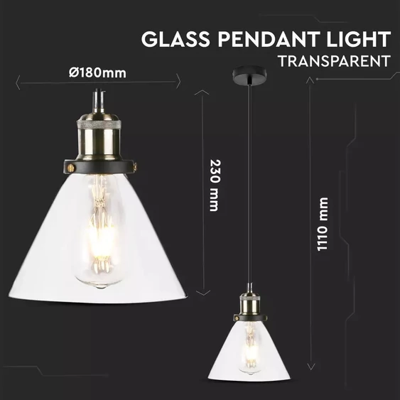Vintage Glass Pendant Light Transparent ф180