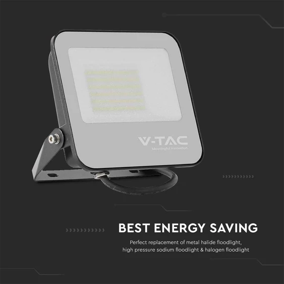 V-TAC B-széria LED reflektor 50W hideg fehér 185 Lm/W, fekete ház - SKU 9893