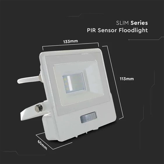 10W LED PIR Sensor Floodlight SAMSUNG CHIP White Body 6400K 1M Cable