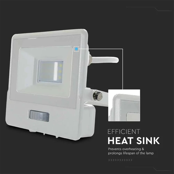 10W LED PIR Sensor Floodlight SAMSUNG CHIP White Body 6400K 1M Cable