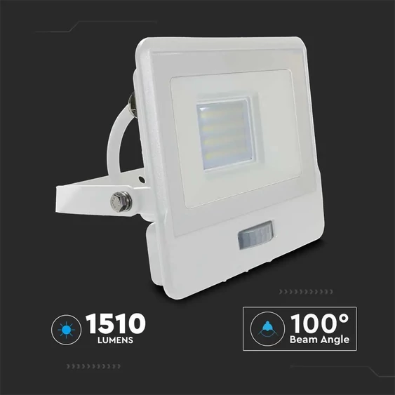 V-TAC beépített mozgásérzékelős LED reflektor 20W természetes fehér, fehér házzal - SKU 20296