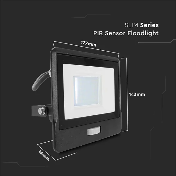 30W LED PIR Sensor Floodlight SAMSUNG CHIP Black Body 6400K 1M Cable