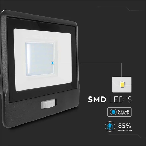 30W LED PIR Sensor Floodlight SAMSUNG CHIP Black Body 6400K 1M Cable