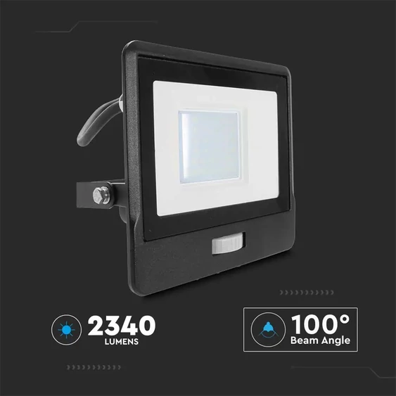 30W LED PIR Sensor Floodlight SAMSUNG CHIP Black Body 6400K 1M Cable