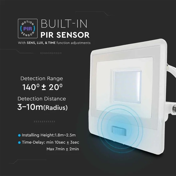 30W LED PIR Sensor Floodlight SAMSUNG CHIP White Body 4000K 1M Cable