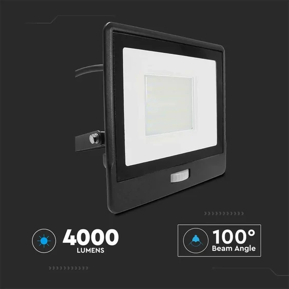 V-TAC beépített mozgásérzékelős LED reflektor 50W hideg fehér, fekete házzal - SKU 20291