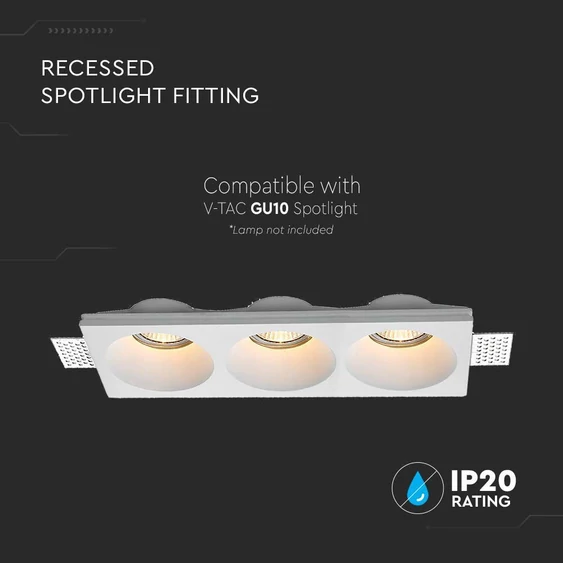 V-TAC beépíthető 3xGU10 LED gipsz spotlámpa keret, hármas keret - SKU 6765