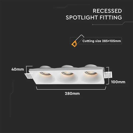 V-TAC beépíthető 3xGU10 LED gipsz spotlámpa keret, hármas keret - SKU 6766