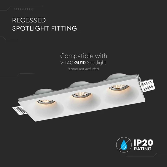 V-TAC beépíthető 3xGU10 LED gipsz spotlámpa keret, hármas keret - SKU 6766
