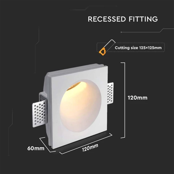 V-TAC beépíthető GU10 LED gipsz spotlámpa keret, egyes keret - SKU 6772