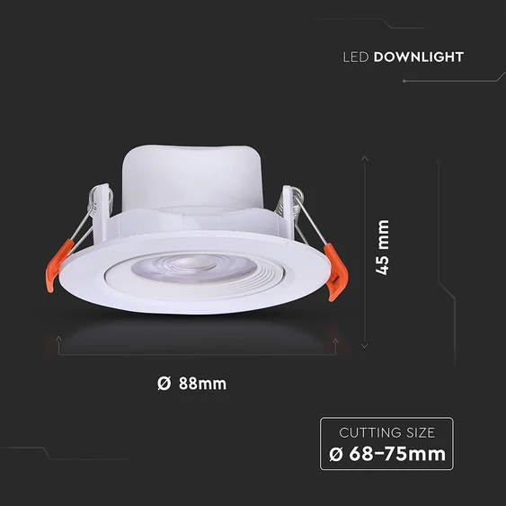 V-TAC billenthető, süllyeszthető 7W LED spot panel kerek, állítható színhőmérséklettel - SKU 23837