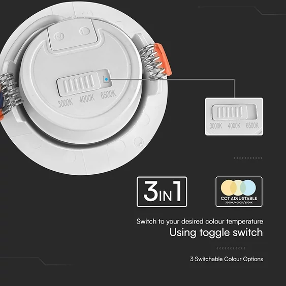 V-TAC billenthető, süllyeszthető 7W LED spot panel kerek, állítható színhőmérséklettel - SKU 23837