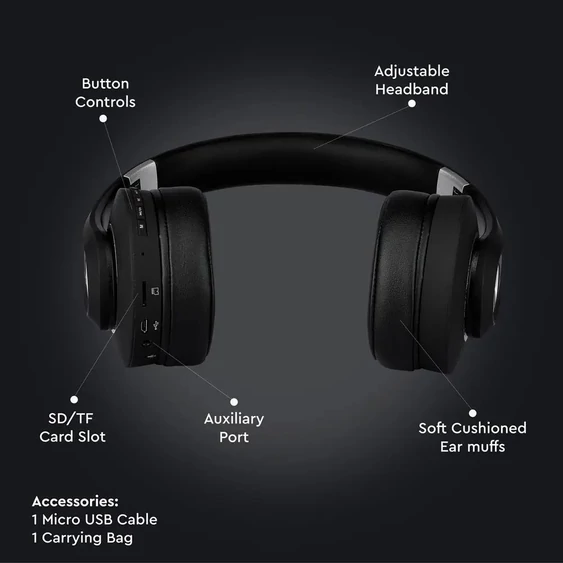 Bluetooth Wireless Headphone With Adjustable Head 500mAh Black W/BAG